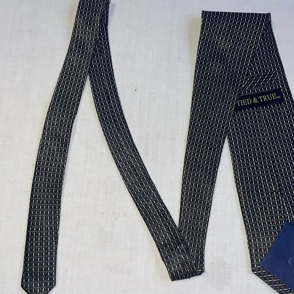 Tied & True Men’s Dress Tie Size 57” Black Geometric Business Formal City